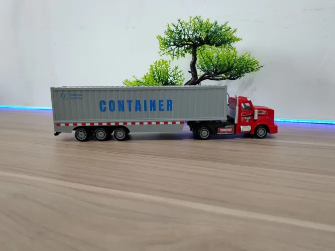 CARRINHO CAMINHÃO CONTAINER VERMELHO E CINZA