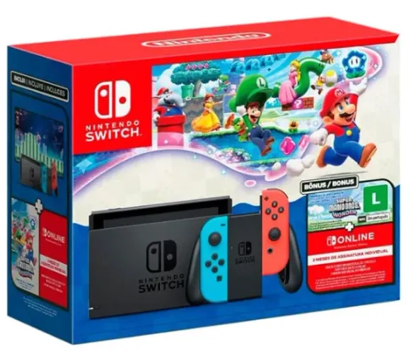 Bundle Nintendo Switch + Super Mario Bros. Wonder + 3 Meses de Assinatura Nintendo Switch