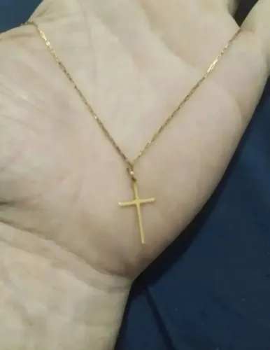 Cordão de ouro, 18 , tipo Gargantilha, modelo cadeado com pingente Cruz, 51 centímetros,