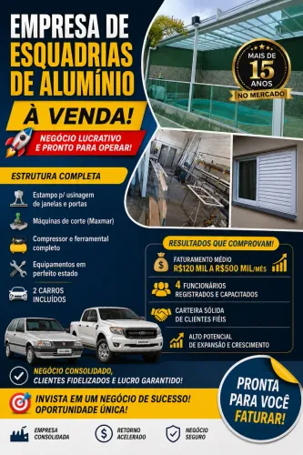 Empresa de Esquadrias de Alumínio Completa à Venda | Estrutura Montada e Alto Faturamento