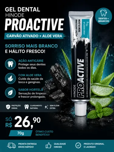 Gel Dental Hinode Proactive Carvão Ativado 70g - R$ 26,00