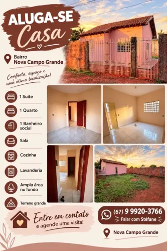 Aluga-se casa Nova Campo Grande