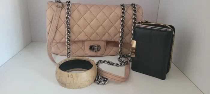 Bolsa de couro legítimo com bracelete e carteira