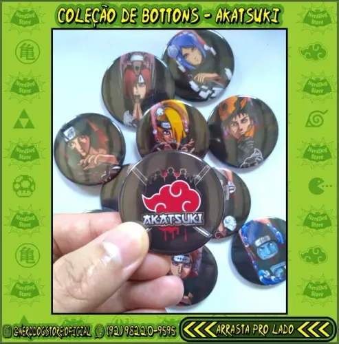 Bottons Akatsuki - Pain, Nagato, Konan, Itachi, Obito, Zetsu, Deidara - NerdDog Store