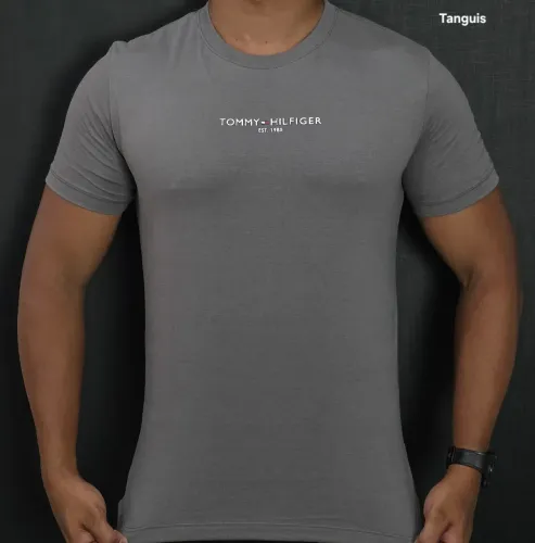 Camisa masculina T.Hilfiger - algodão egípcio cinza +bege