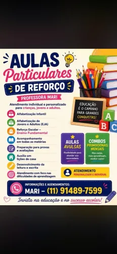 Aulas particulares.alfabetizacao, leitura, matemática,e todas as matérias.
