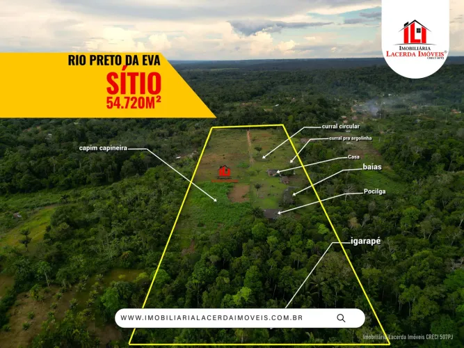 Sítio à 5 Minutos da Cidade Em Rio Preto da Eva com 54.720m² e Curral