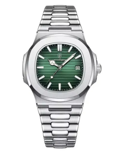 Relógio de pulso Poedagar 613 Silver Green pulseira em aço