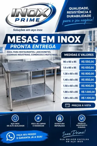 Mesa de inox direito da fábrica