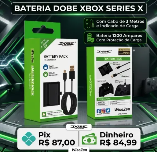 Bateria Dobe 1200Am Para Xbox Series S/X E Pen Drive, Adaptador usb Wifi