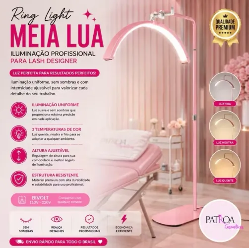 RING LIGHT LUMINÁRIA MEIA LUA - LASHES ESTÉTICA MACA BIVOLT
