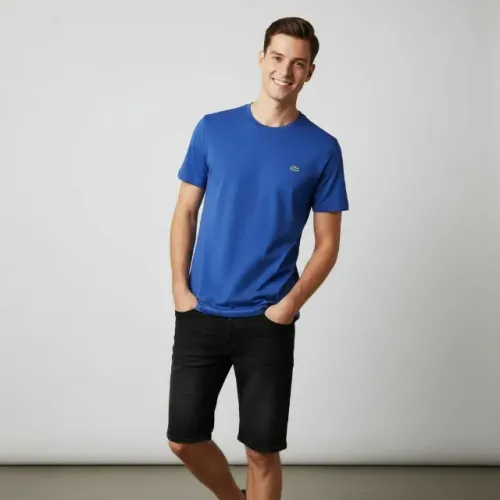 Camiseta Masculina Lacoste Original Azul Básica Manga Curta Casual Confortável Semi Novo