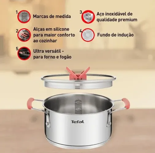 Jogo de Panelas Tefal Opti'space com 4 Peças em Inox e Fundo Triplo