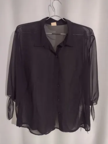 Blusa manga longa transparente tecido fino
