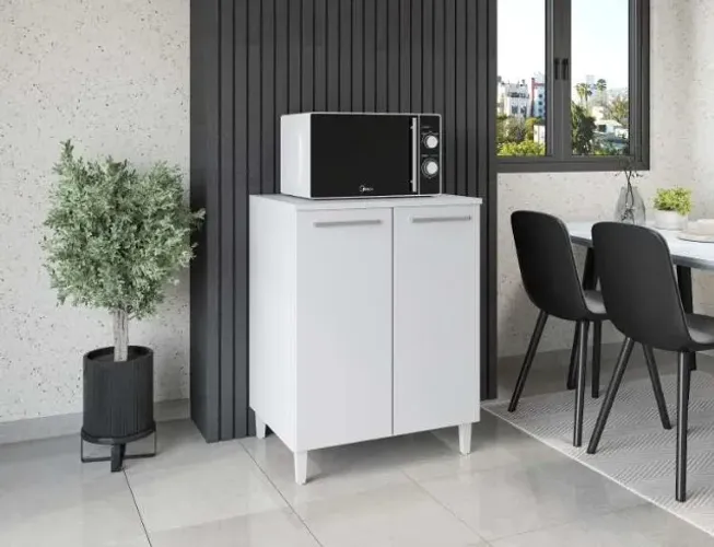 Balcão de Cozinha Poliana Pop 2Pts Branco Moveis Parana - Entrega Rápida! 