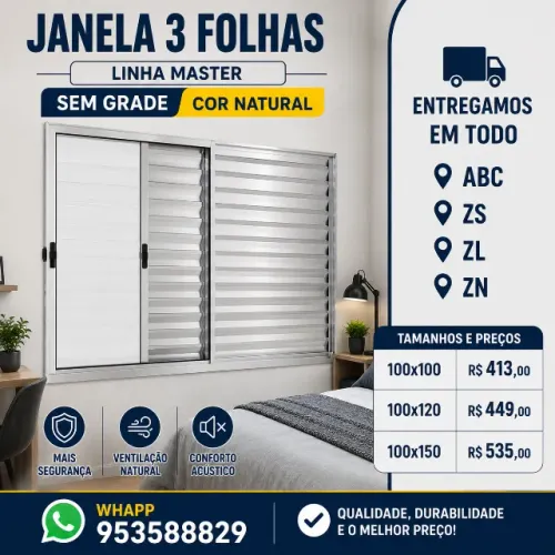 veneziana 3 folhas brilhante linha 14 sem grade 100x100 direto da fabrica