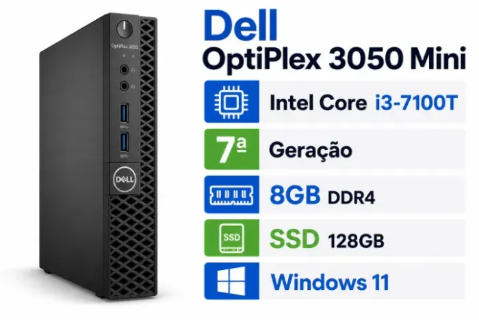 Computador CPU DELL Optiplex 3050 mini I3 7100T / 8gb memória DDR4 / SSD 128