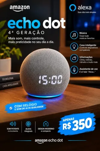 Alexa Echo Dot -Relogio embutido e Som de Alta qualidade -Oportunidade única