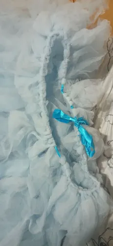 Saia de tule azul para ensaio gestante
