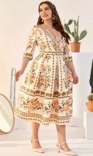 Vestido Plus Size Retrô/Vintage SHEIN Curve