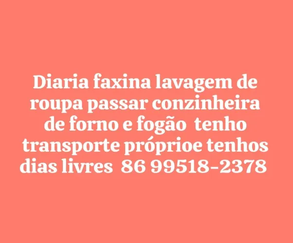 Sou diarista faxineira conzinheira e passadeira 