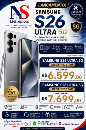 Celular Samsung Galaxy S26 5G, 256GB, 12GB RAM, Galaxy AI, Câmera Tripla de 50+12+10