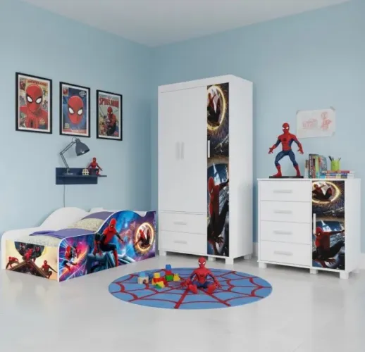Quarto Infantil Aventura Herói com Guarda-Roupa, Cômoda e Cama Carro