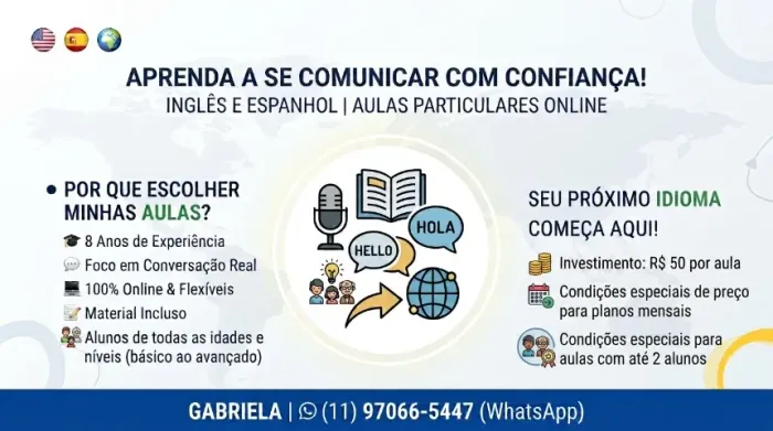 Aulas particulares de Inglês e Espanhol