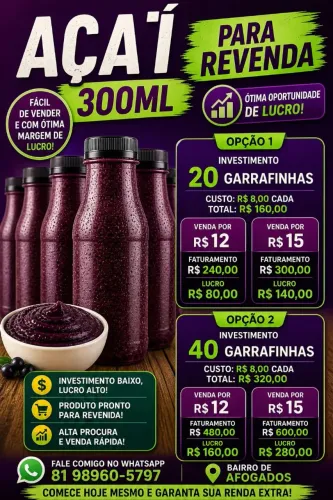 Kit revendedor de açaí de garrafa 