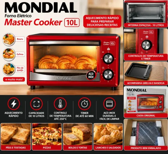Forno Elétrico Mondial Master Cooker de 10 litros