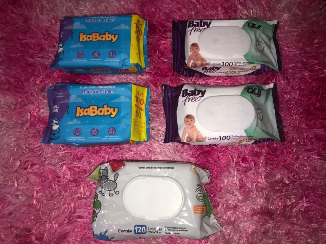 Kit Lenço Umedecido Infantil 5 Pacotes - Higiene do Bebê Barato