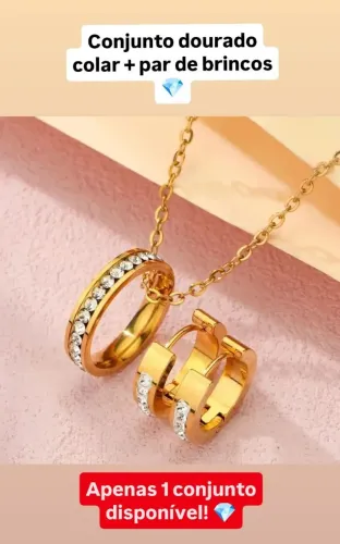 Conjunto dourado colar e brincos cravejados