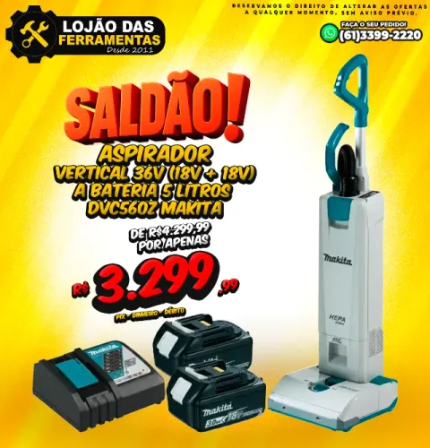 Aspirador Vertical 36v (18v + 18v) a Bateria 5 Litros Dvc560z Makita