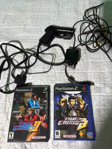 Jogo Time Crisis 2 e 3 + Guncon + Câmera Eye Ps2 original 