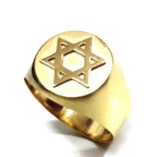 Anel Ouro 18 kilates bruto Maciço 10 gramas topo 18 mm - Anel Estrela de Davi Quadrado ab