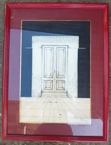 Quadro "Porta" - Desenho/Gravura Original de Lília Fiorucci (1991)