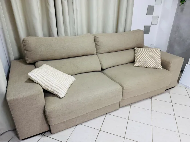 Sofá Retrátil e Reclinável 3 Lugares - Bege - Excelente Estado