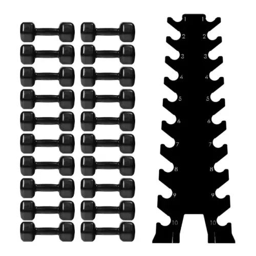 Par de Halter sextavado Emborrachado de 01à 10kg + suporte