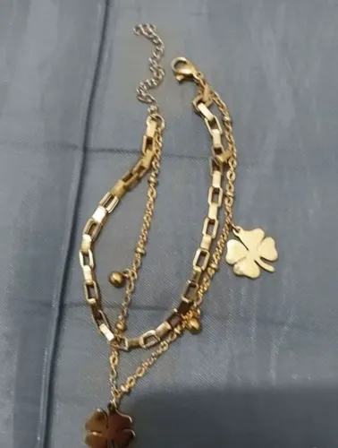 Pulseira feminina com trevo de aço inoxidável banhado a ouro 18k 
