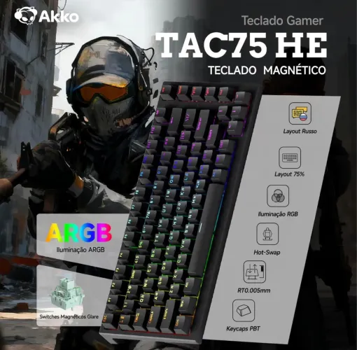 Teclado Magnético Akko TAC75 HE 8000Hz Rappid Trigger Com Fio