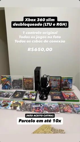 Xbox 360 desbloqueado + Jogos + controle original