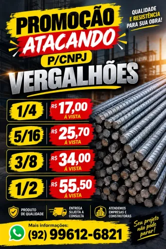 Vergalhões/vara de ferro Atacado p/ cnpj 