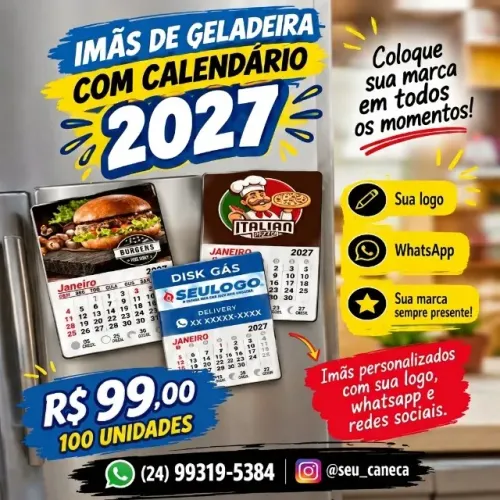 Calendários de geladeira 2027 Brinde para seus clientes e fregueses