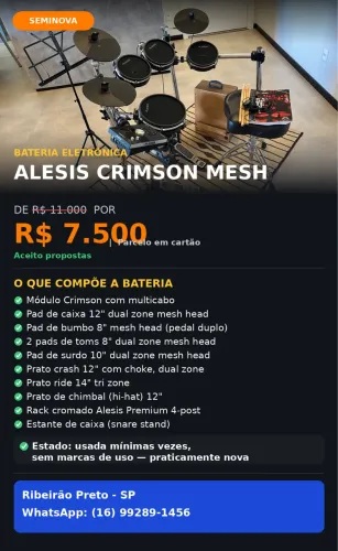 Bateria Eletrônica Alesis Crimson Mesh à venda!
