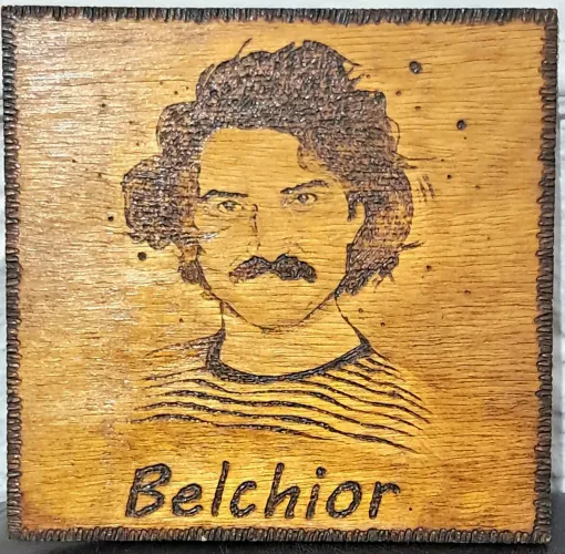 Arte original em madeira retratando Belchior - artista: Guilherme Selvagem