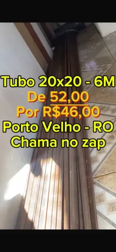 Tubo de ferro 20x20 6 Metros R$46,00$ | Mais Barato PVH.