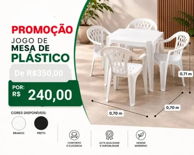 Mesa com cadeiras de plástico
