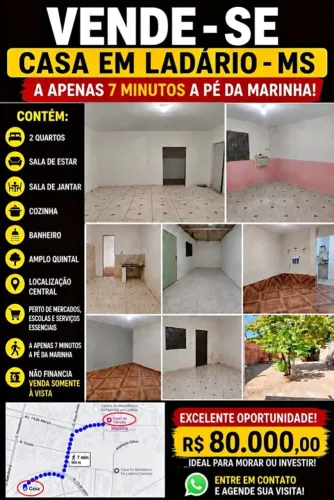 Casa 2 quartos, quintal em Ladário próximo à Marinha