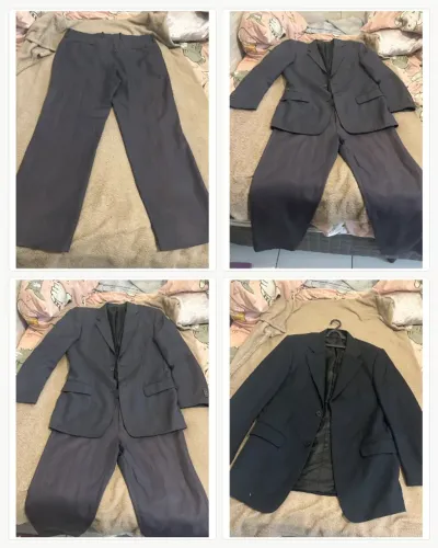 Lote de roupas sociais: 2 ternos, 2 camisas sociais, 1 colete e 4 gravatas