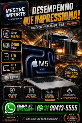 MacBook Pro M5 Pro 16 polegadas 24GB RAM 1TB SSD Silver Novo Lacrado Nota Fiscal